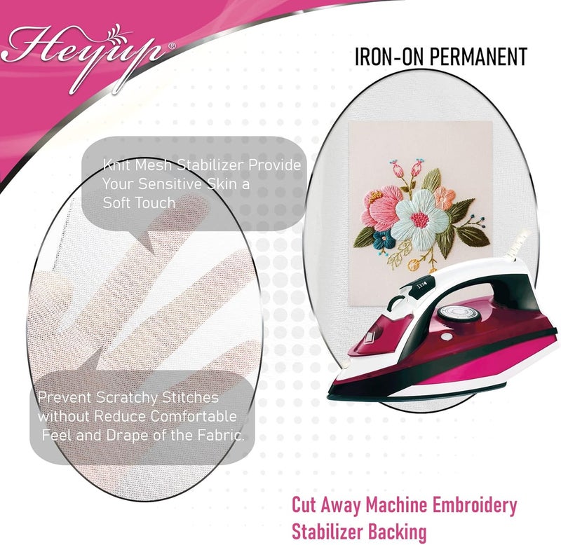 Heyup Iron on Embroidery Stitch Cover 8" x 9 Yd Light Weight Stabilizer Prevent Scratchy or Itchy Stitches, Soft Touch Backing for Sensitive Skin, Babies, and Embroidery Garments, 2 Pack - Image 2